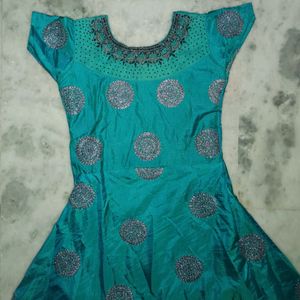 Sea Green Long Frock With Scarf