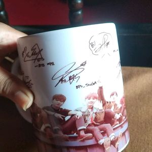 BTS COFFE MUG WITH THEIR PHOTO AND AUTOGRAPH