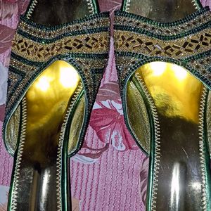 Party Wear Sandal Gold And Green