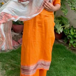 Orange Kurta With Palazzo Nd Dupatta