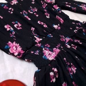 Black With Flowers Print Kurti