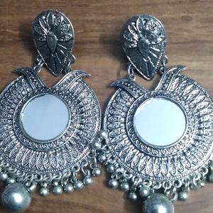 Big Size Oxidized Earrings With Mirror Work