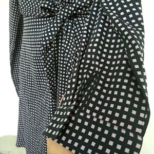 Checkered A Line Tie Knot Dress