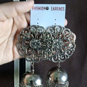 Silver Oxidised 2 Set Earrings