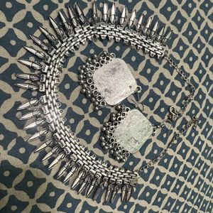 Oxidised Necklace With Mirror Earrings Set