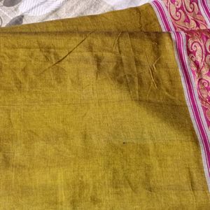 100% Handwoven Cotton Silk Saree In Olive Color