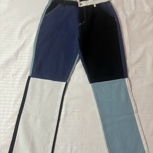 colour block wide leg jeans