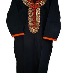 Women’s Navy Blue Kurta With Embroidered Neck