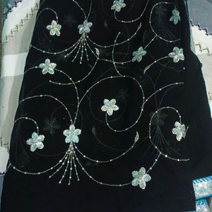 Women Black Embroidered Chiffon Saree