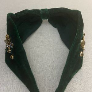 Green Embellished Velvet Headband