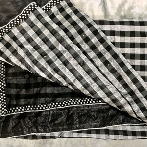 Black And Silver Sar Checked Silk sareei