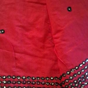 One Time Used Mirror Design Red Saree