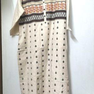 Pure Cotton Printed Off-white Formal Kurta