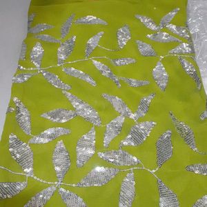 Saree With Silver Bindi Work blouse Lace One