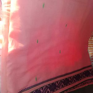 Pure Cotton Salmon Pink Handloom Saree