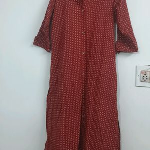 Brown Polka Dot Cotton Kurta