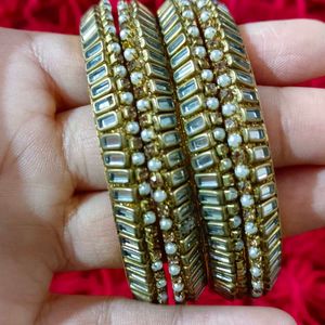 Moti And Jari Work Gold Plated Designer Bangles