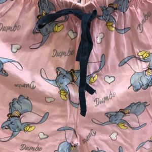 Dumbo Toon Print Pink Pyjama Shorts For Women