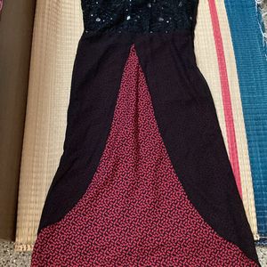 Lovely Maroon And Black Long Dress For Grabs
