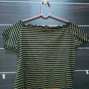 Black And Yellow Strip Off Shoulder Top