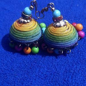 Colourful Jhumka With Multicolour Beads