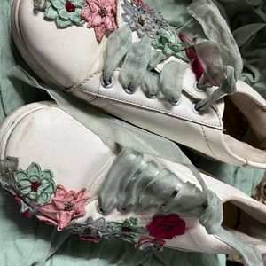 The Saree Sneakers Embroidered And Lace Work