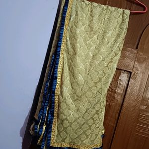 Golden Dupatta With Blue Touch