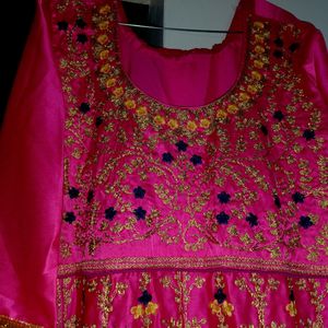 Pink Long Silk Fock With Heavy Work