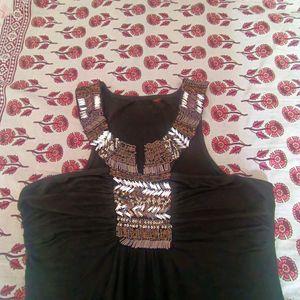 Black Party Wear Top With Sequence On Neck