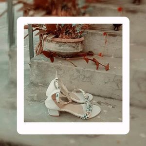 White Floral Block Heel