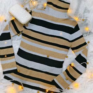 Turtle Neck Striped Shimmer Sweater