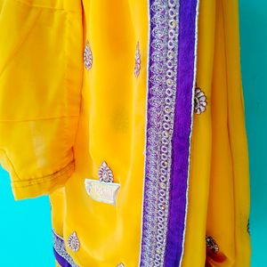 💥Yellow 💛 with Purple 💜 Border Saree