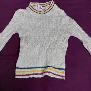 Vintage Sweater with Colorful Trim - Retro Style