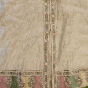 Anarkali Off-white And Pista Colour Suit