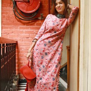 Pom-Pom Red Designed Kurta For Women