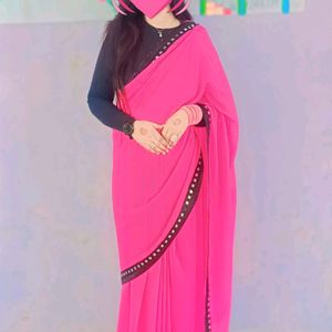 MIRROR WORK PINK SAREE