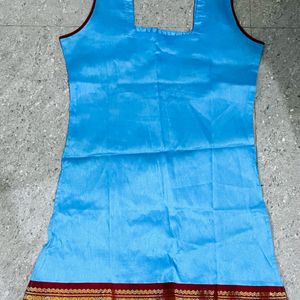 Beautiful Blue Sleeveless Kurti Made Of South Silk