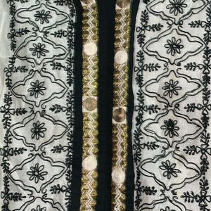 Black And White Embroided Kurti For Women Girls