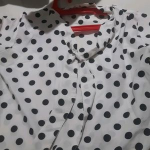 New Polka Dot White Top With Tie