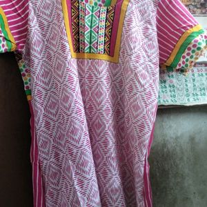 Pink Yellow Kurti Pant Set