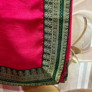 Beautiful Pink Saree With Green Border