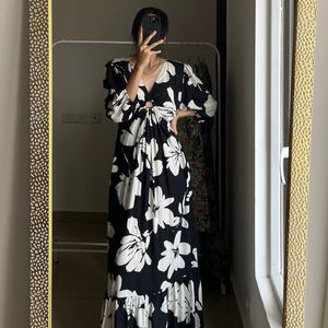 Black Floral Cutout Cotton Maxi Dress