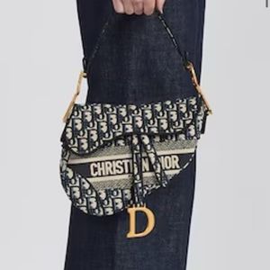 CHRISTIAN DIOR BLUE OBLIQUE EMBROIDERY SADDLE BAG