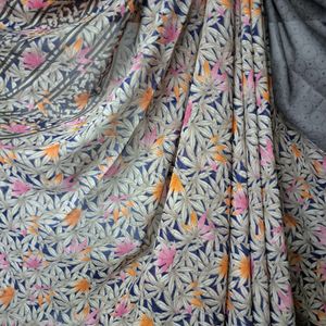 Floral Blue Easy To Wear Saree|New With Blouse