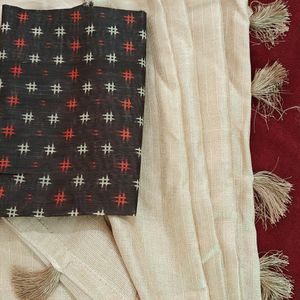 Jute Cotton Saree With Unstitched Blouse Piece.