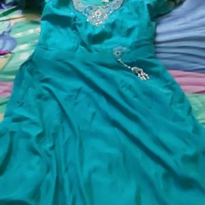 Women Sea Green Ethnic Frock