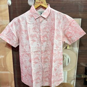 Mens Pink And White Half Sleeves Shirt