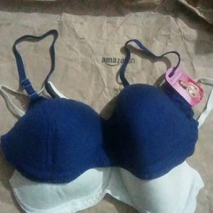 Set Of 2 Padded Bra Size36 Blue White Snug For Com