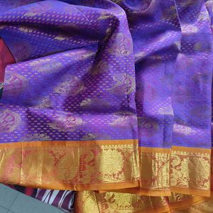 Purple And Gold Pure Kanchipuram Silk Saree