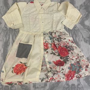 Floral Print Schiffli Shirt Dress